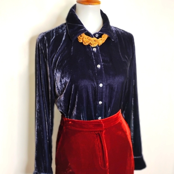 PLUM VELVET BLOUSE - Picture 1 of 9